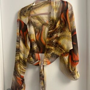 Tyche Orange Tan Asymmetrical Tie-Front Blouse